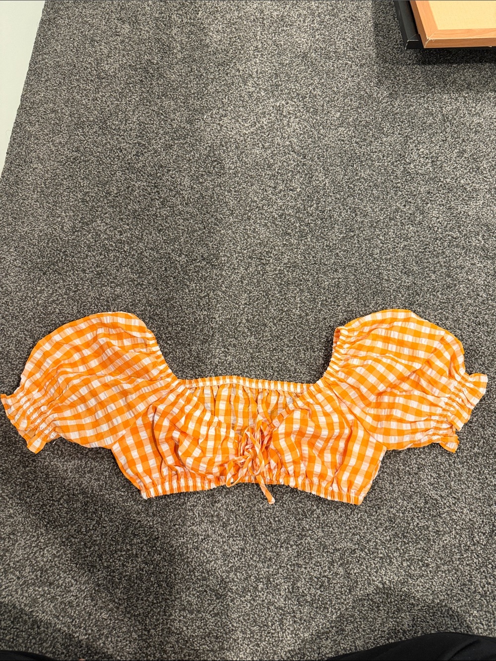 SHEIN Orange Gingham Puff Sleeve Crop Top